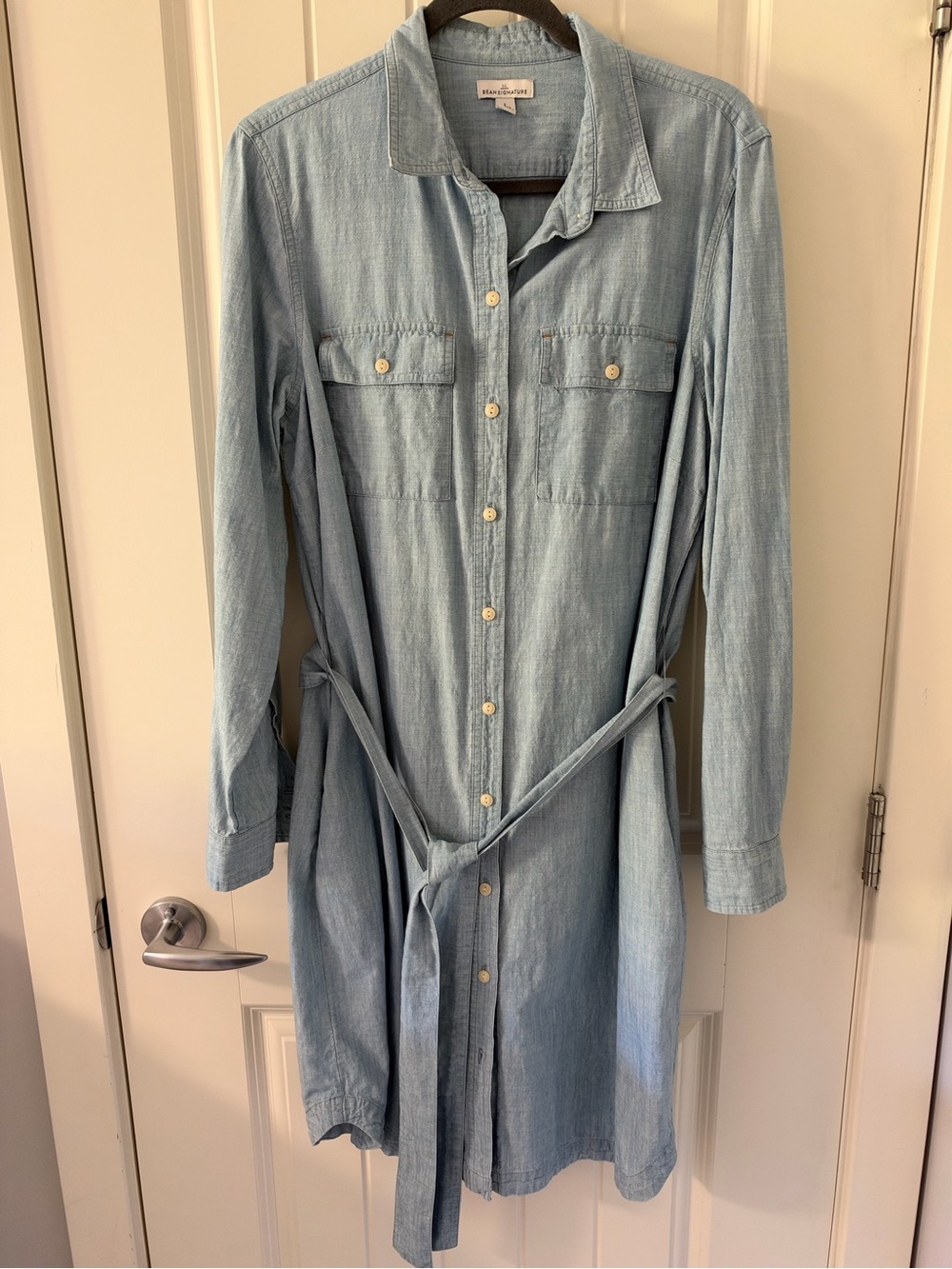 LL Bean - Signature Light Blue Chambray Shirt Dress with Waist Tie